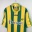Koszulka piłkarska FC Nantes, 1996/97 Home, stan dobry - koszulka posiada kilka mikro dziurek i niewielkich plam, a materiał jest delikatnie zmechacony.- zbliżenie