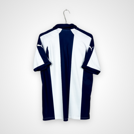 Photoroom_023_20240608_203809 West Bromwich Albion football shirt, 2018/19 Home, in very good condition – the puma emblems on the sleeves are slightly damaged and there is one tiny snag. – view