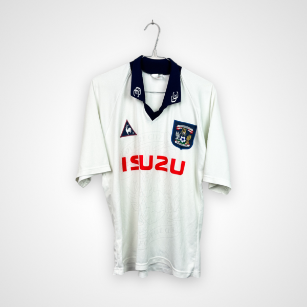Koszulka piłkarska Coventry City FC, 1997/98 Away, stan słaby - mikro dziurka na rękawku i miejscami niewielkie zabrudzenia.