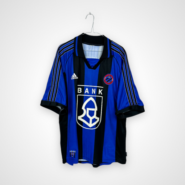 Koszulka piłkarska Club Brugge, 1999/00 Home, stan dobry - mikro zaciągnięcia z przodu i z tyłu koszulki oraz ucięta metka z rozmiarem na karku.- widok z tyłu
