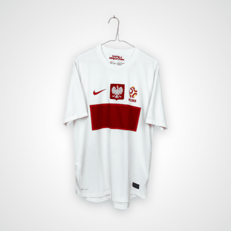 Koszulka piłkarska Polska, 2012/14 Home, stan bardzo dobry - mikro dziurka na kołnierzu.