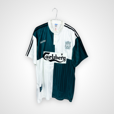 Koszulka piłkarska Liverpool FC, 1995/96 Away, stan bardzo dobry - jedno mikro zaciągnięcie na froncie.