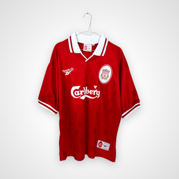 Koszulka piłkarska Liverpool FC, 1996/98 Home, stan bardzo dobry - jedno mikro zaciągnięcie na froncie.- widok z tyłu