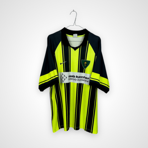 Koszulka piłkarska GKS Katowice, 1997/98 Home, stan zadowalający - jedno znaczne zaciągnięcie materiału pod kołnierzem na froncie oraz gdzieniegdzie występujące