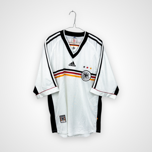 Koszulka piłkarska Niemcy, 1998/00 Home, stan bardzo dobry - nieznacznie zżółknięty kołnierzyk na karku.