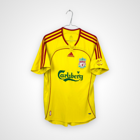 Koszulka piłkarska Liverpool FC, 2006/07 Away, stan zadowalający - drobne zabrudzenia na froncie, mikro zaciągnięcia, jedna drobna plamka na plecach oraz