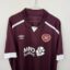 Koszulka piłkarska Hearts of Midlothian, 2021/22 Home, stan bardzo dobry - jedno mikro zaciągnięcie.- zbliżenie na front