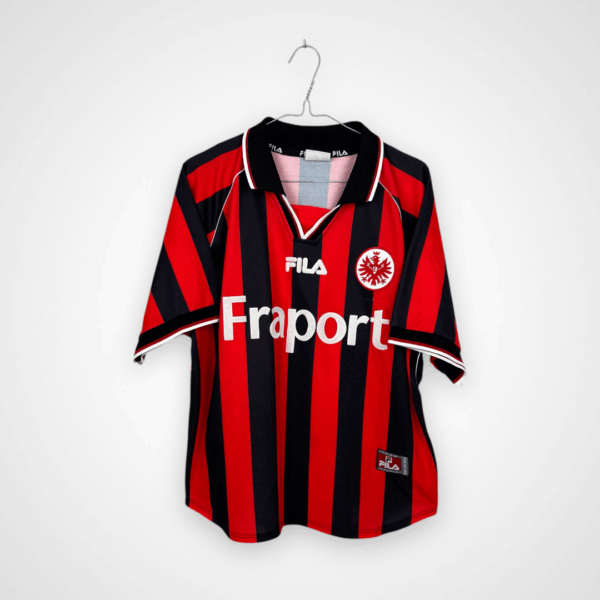 Eintracht Frankfurt football shirt, 2001/03 Home, satisfactory condition - large pull under the crest and a few micro on the sleeve.