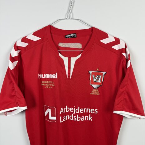 IMG_2051 Velje BK football shirt, 2020/21 Home, poor condition - heavily damaged sponsor prints.- close-up of front