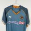 Wolverhampton Wanderers football shirt, 2012/13 Away, good condition - discoloured fabric at collar on front and cracked numbers on back.- close-up on