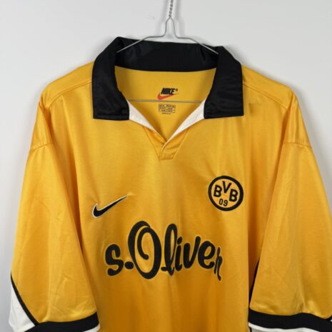 IMG_4216 Borussia Dortmund football shirt, 1998/00 Home, good condition - cracked 'dortmund' lettering on back, one soiling and noticeable micro stitching.-.