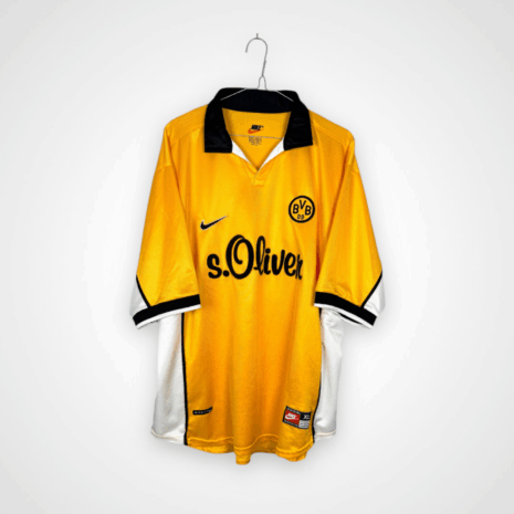 Borussia Dortmund football shirt, 1998/00 Home, good condition - cracked 'dortmund' lettering on back, one soiling and noticeable micro stitching.