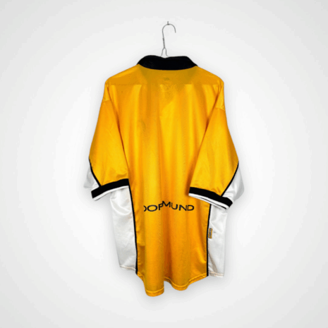 Photoroom_033_20251017_112854 Borussia Dortmund football shirt, 1998/00 Home, good condition - cracked 'dortmund' lettering on back, one soiling and noticeable micro stitching.- view